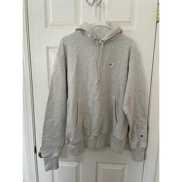 Champion Reverse Weave Hoodie Sweatshirt Oatmeal Heather Cream Gray Medium NEW - Picture 3 of 4